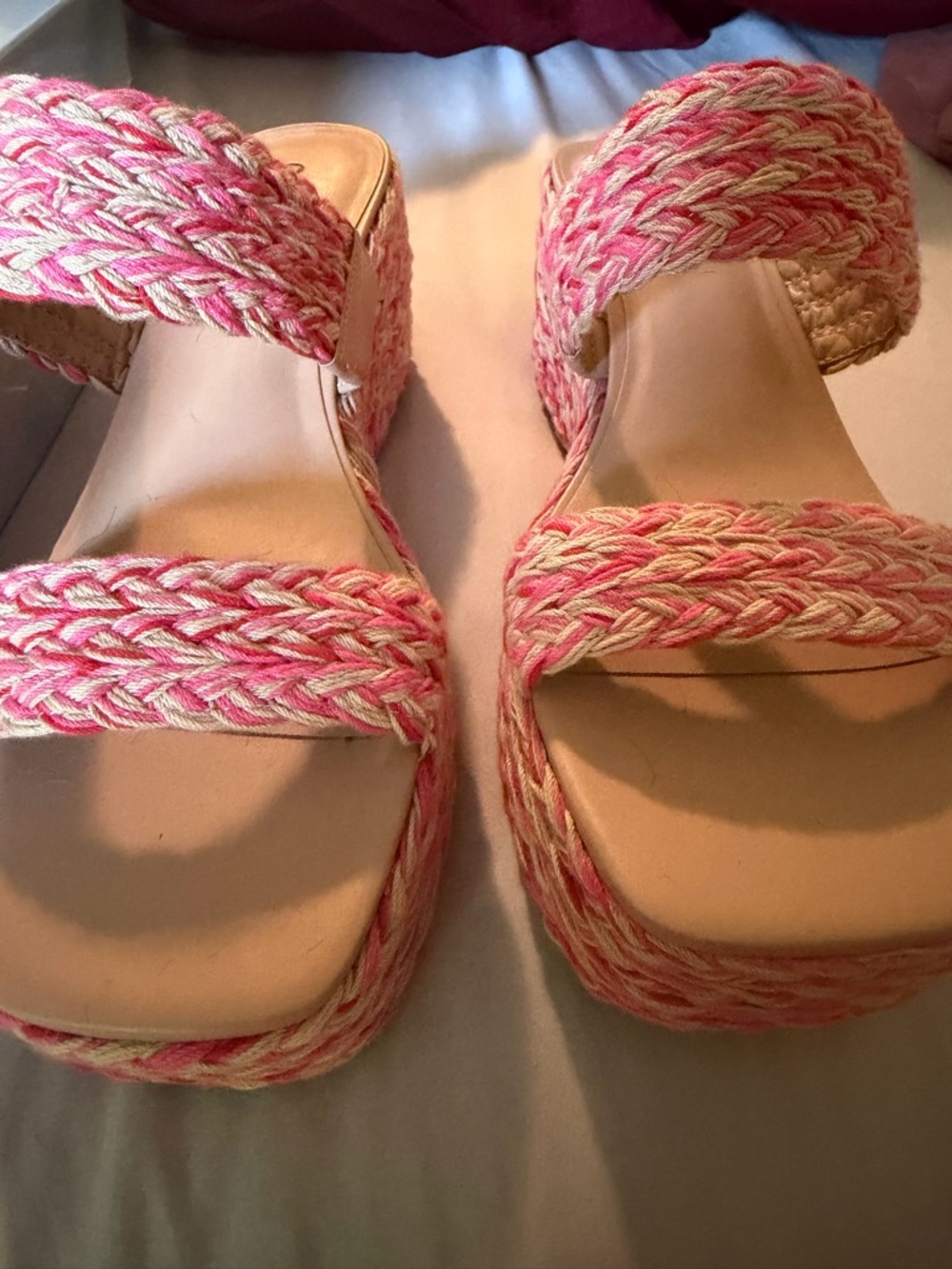 Braided Pink Platform Sandals with Woven Straps